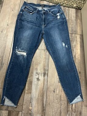 Judy Blue Women's Distressed Mid-Dark Blue Skinny Jeans